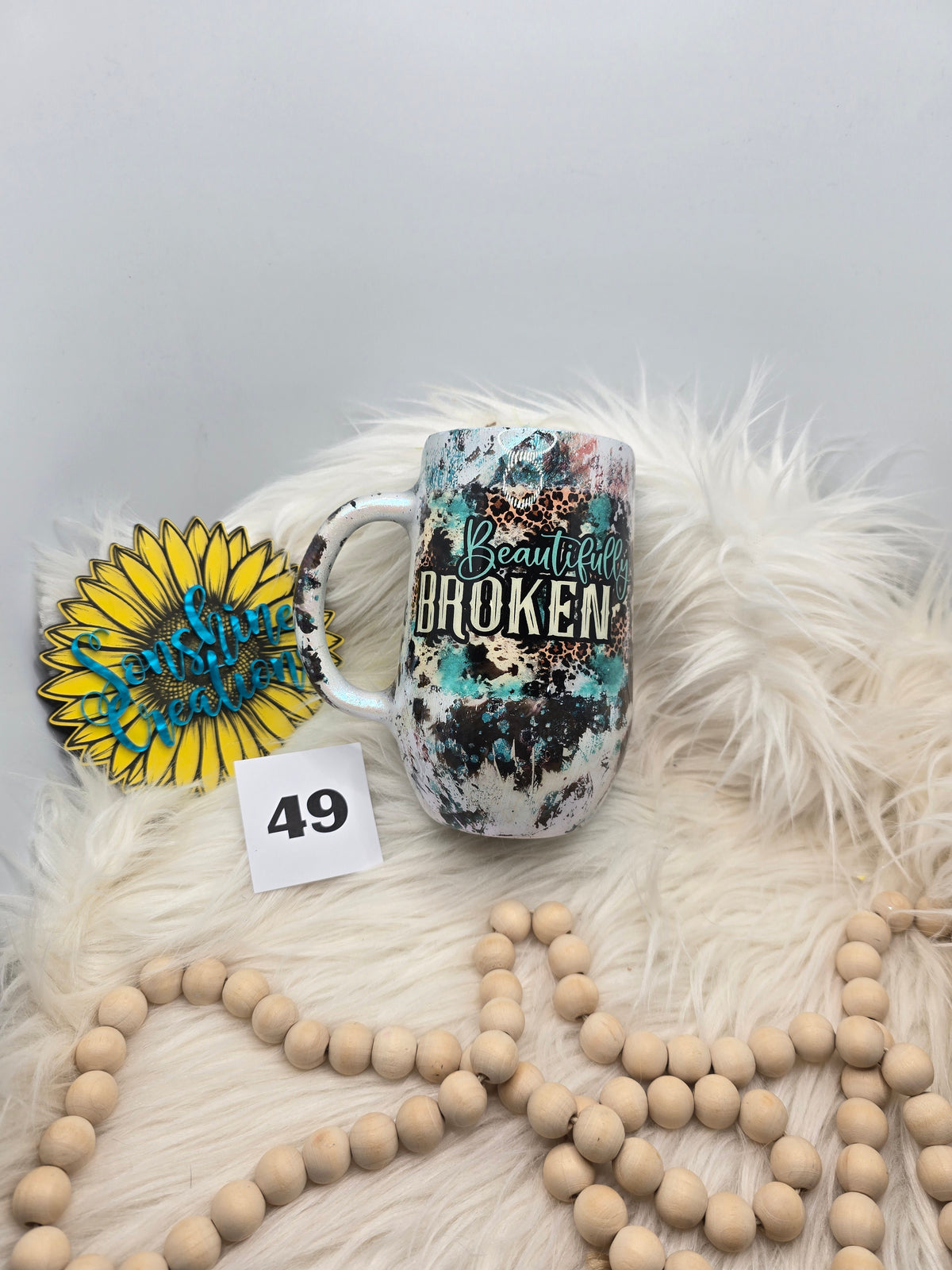 #49 - 16oz Coffee Mug - Cow Foil with Beautifully Broken