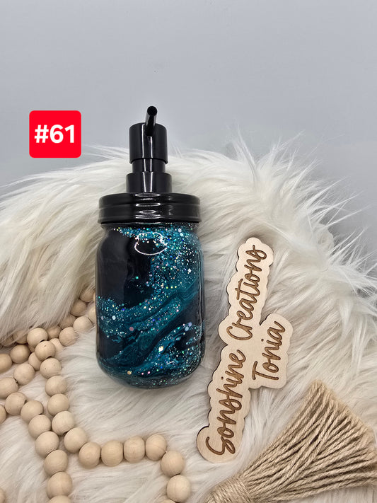 LIVE SALE 5/042025 - #61- 16oz glass mason jar soap dispenser: Caribbean storm