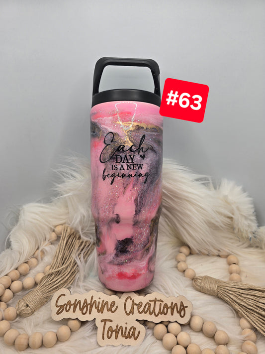 #63 Live Sale 3/15/2026 - 30oz clipmate- Pink reverse marble- Each day is a new beginning