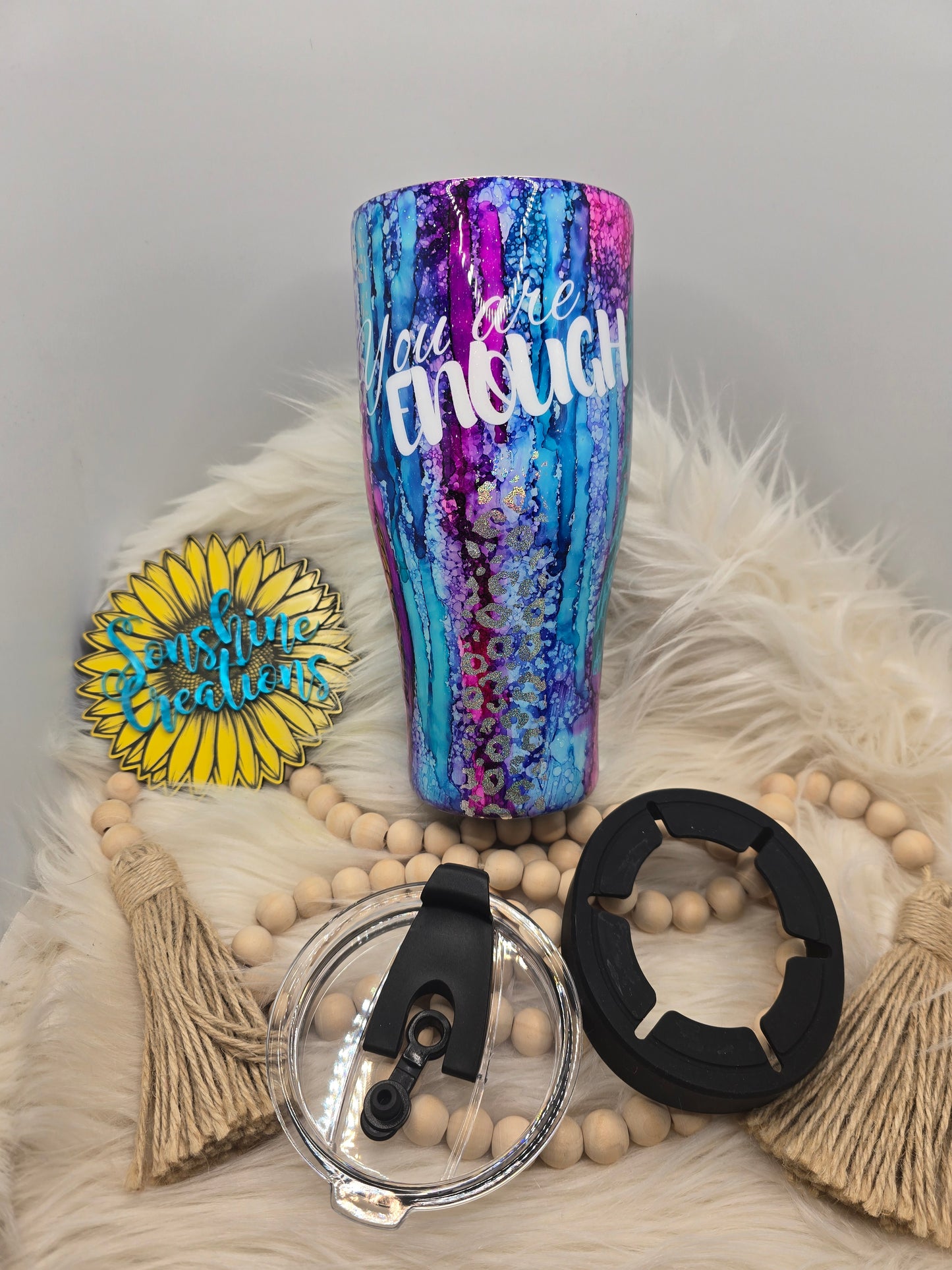 30oz Cup Caddy- rustic raindrop- "you are enough "