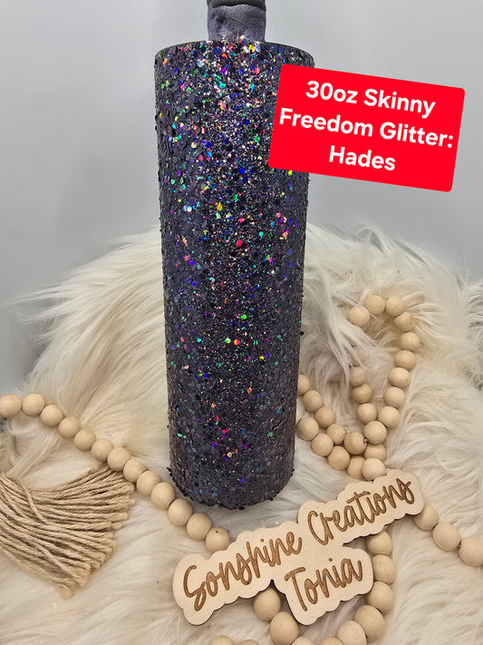 LIVE HYDRO DIP BASE 11/04/2025- 30oz Skinny- Freedom Glitter: Hades