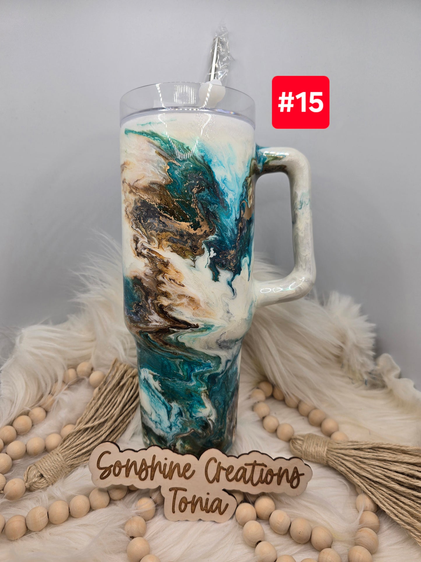 #15  Live Sale 3/15/2026 - 40oz Handle- Teal Marble with bow