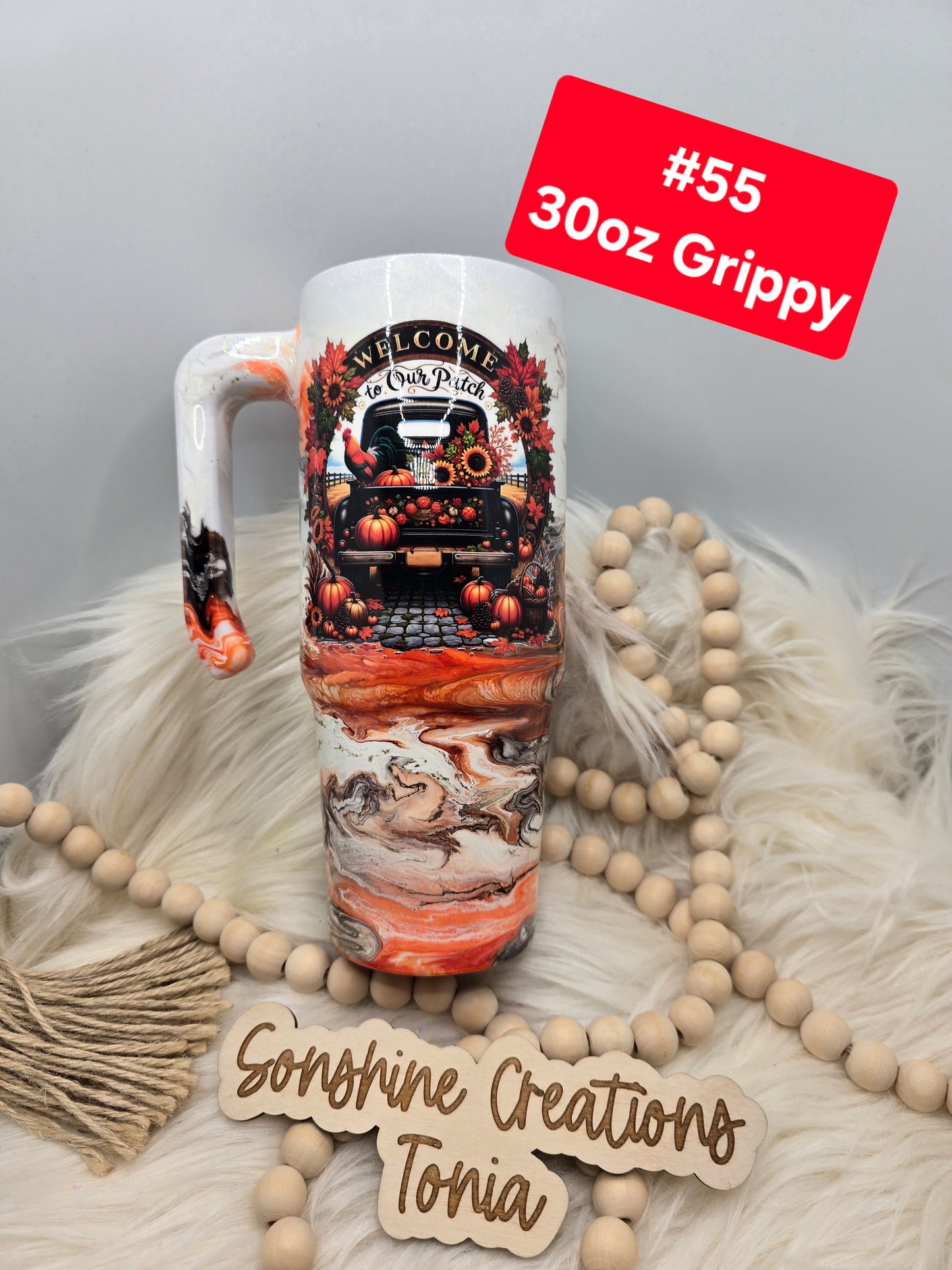 #55 Tonia's Live Creations : 30oz Grippy- Fall truck elegance