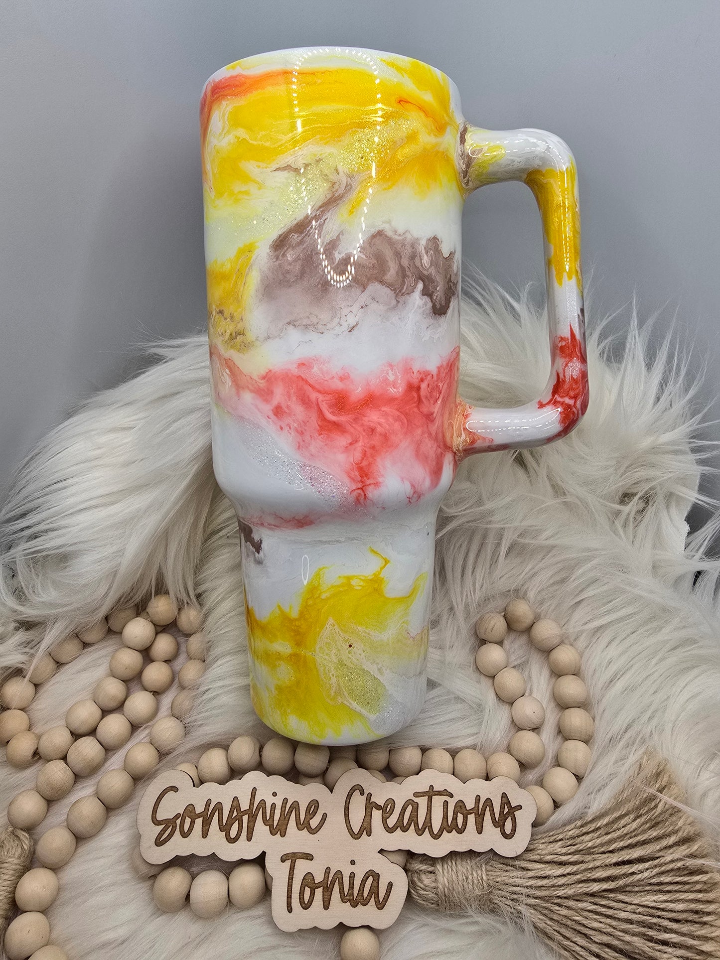 Birthday Drop 06/06/2025 -40oz Handle- Coral, Yellow and copper elegance Volkswagen Bus