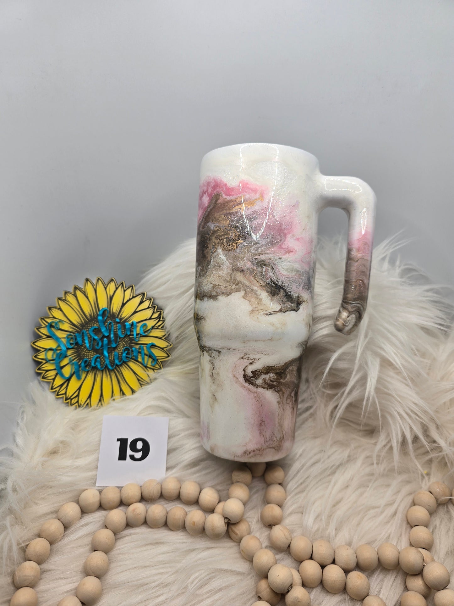 #19 - 30oz Grippy - Pink/Brown Marble with Patchwork Pumpkin