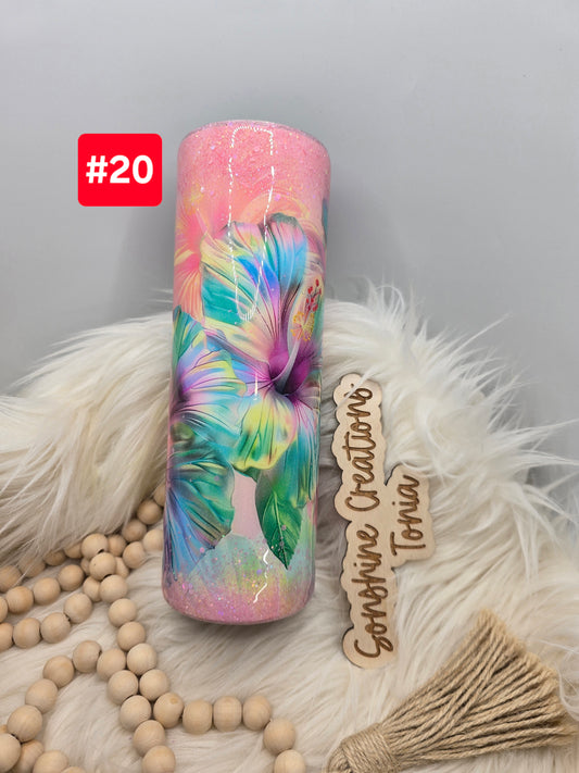 LIVE SALE 5/042025 - #20- 30oz Skinny: Pastel Hibiscus flowers