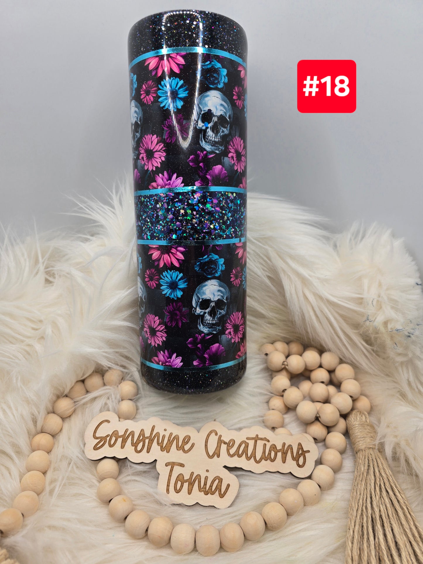 #18--Live Sale 12/07/2025 -  30oz Skinny- Skull vinyl Teal pink purple flowers