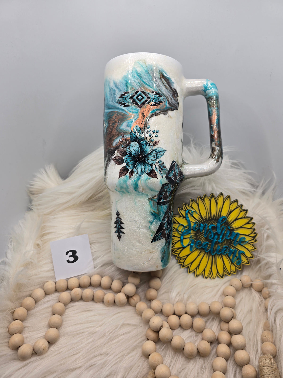 #3 - 40oz handle - Western Marble with Cross
