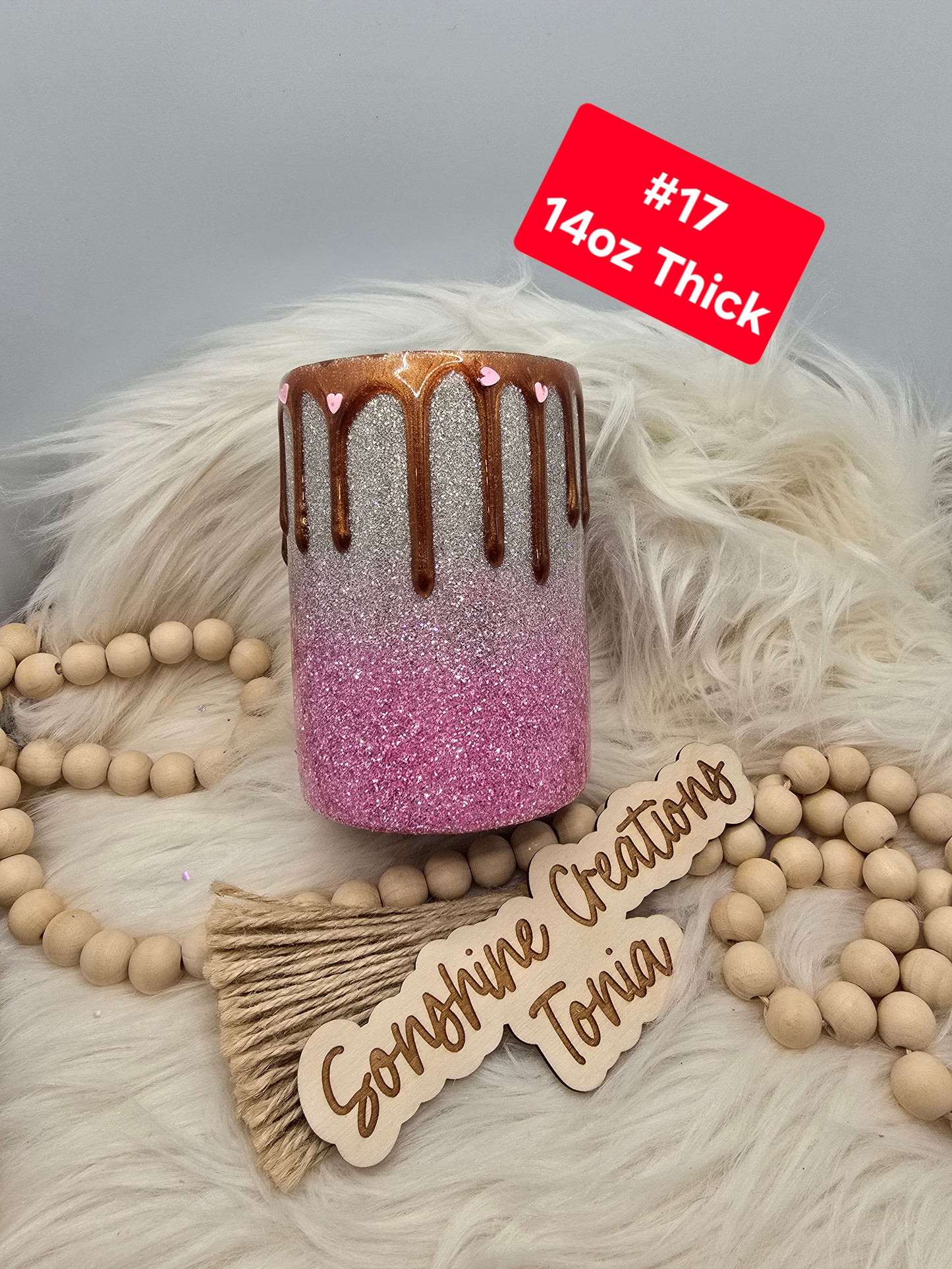 #17 Tonia's Live Creations - 14oz Thick- Pink gnome sensitive sips cocoa drip