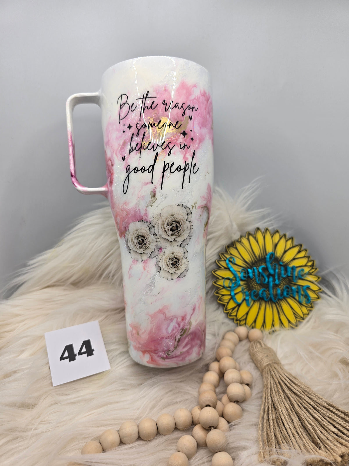 #44 - 40oz Curved Handle - Bee The Reason - Pink Ink Swirl