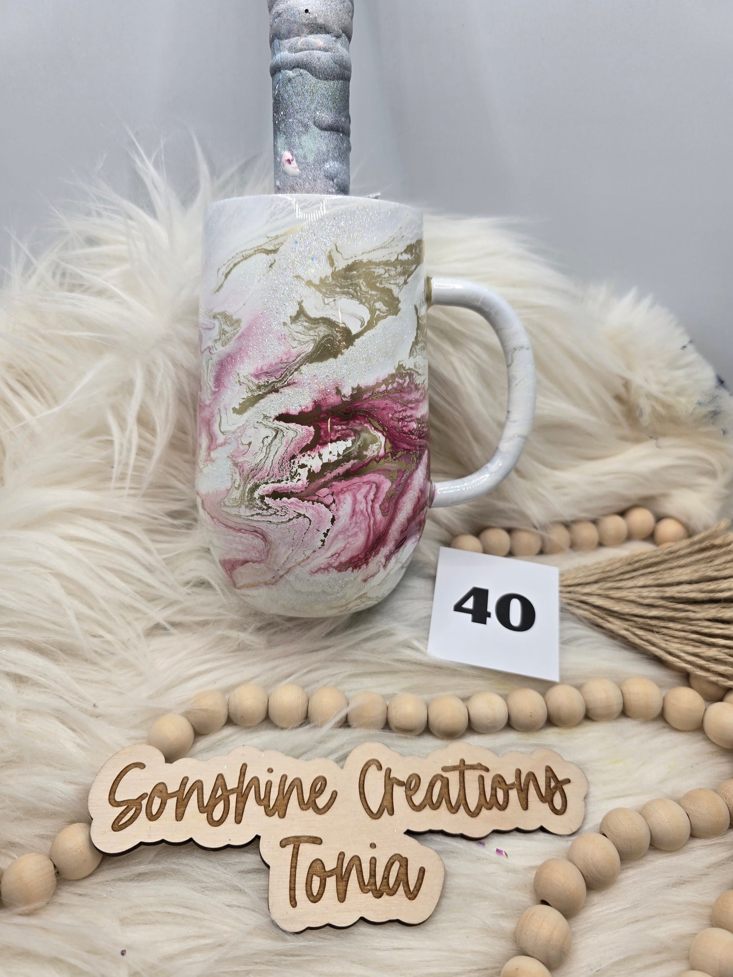 #40 Live Sale 5/31/2026 - 16oz Coffee mug- Pink gold elegance