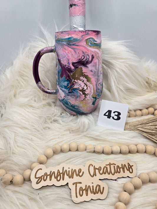 #43 Live Sale 5/31/2026 - 16oz Coffee mug- Mica base, teal pinks ink swirl