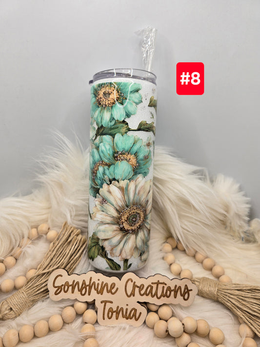 #8  Live Sale 3/15/2026 - 20oz Skinny- Teal & White flower wrap