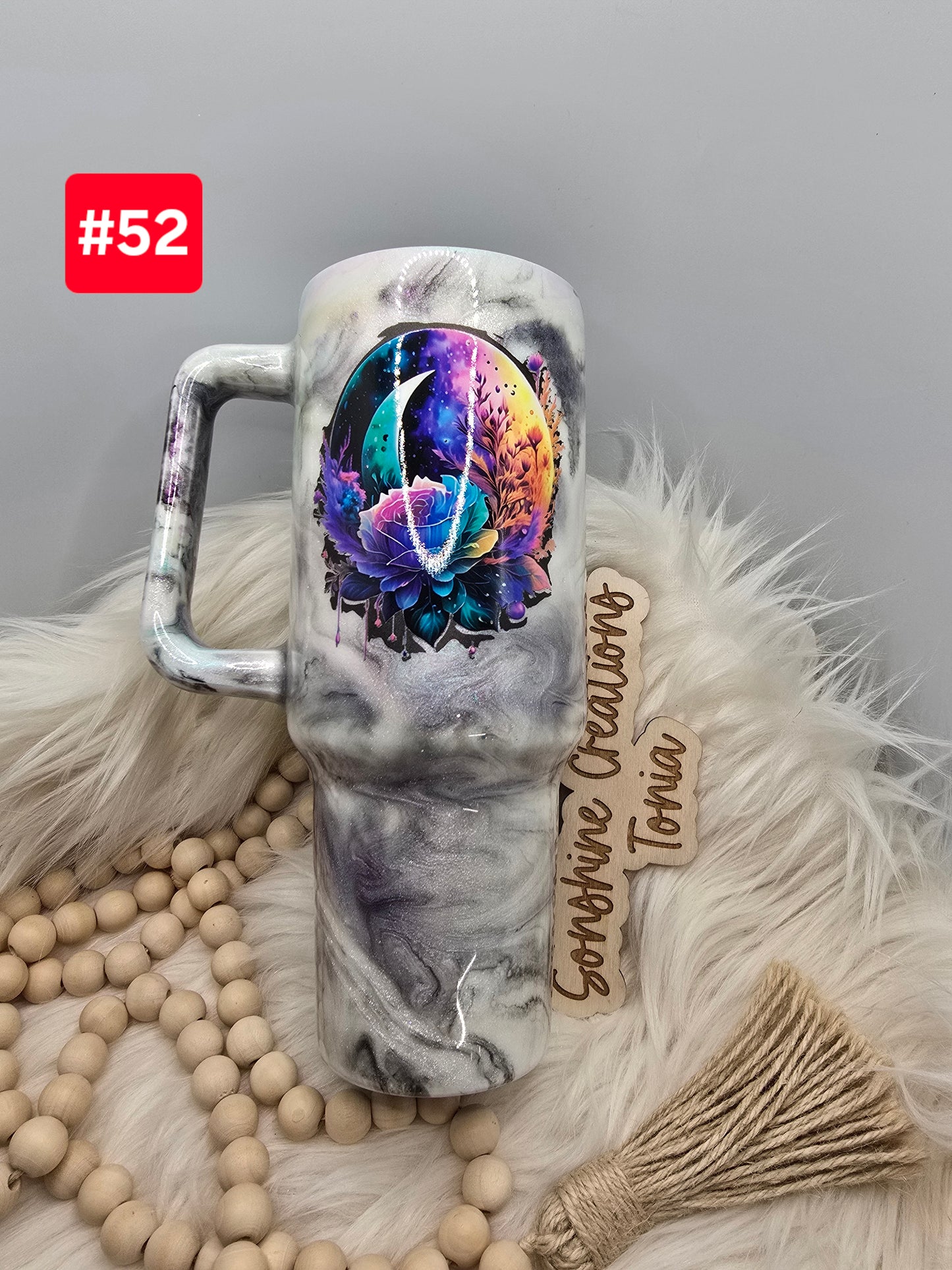 LIVE SALE 5/042025 - #52- 40oz Handle: Moon and flowers