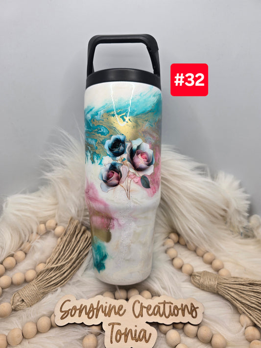 #32 Live Sale 3/15/2026 - 30oz Clipmate- Teal pink suspended marble with flowers