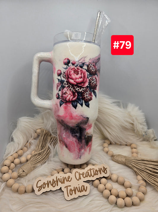 #79 Live Sale 3/15/2026 -40oz Handle- Pink Marble- pink leopard peony