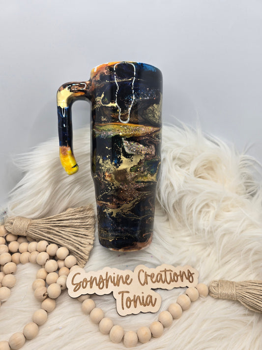 10/03/25 Tonia's Live Creations -30oz Grippy- Navy, yellow, copper dancing 8's (Can add decal)