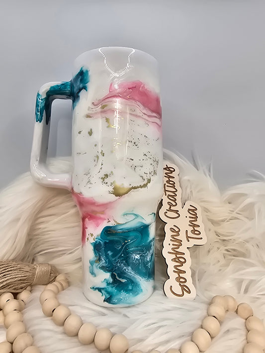 40oz Handle- Teal pink Elegance