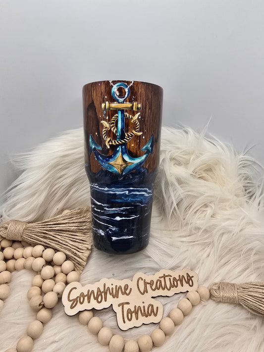 10/03/25 Tonia's Live Creations - 30oz Curve- Woodgrain ocean Anchor