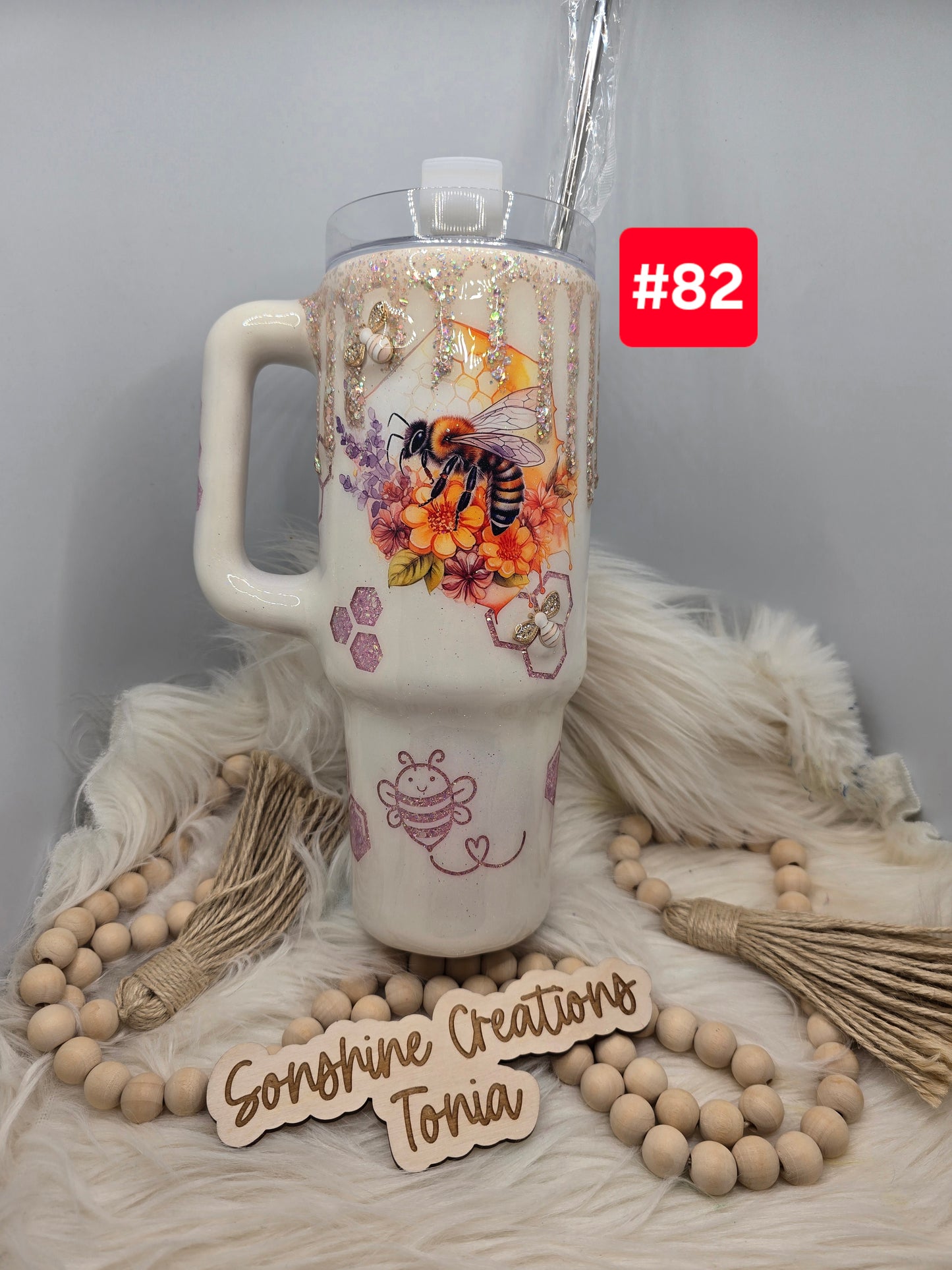 #82 Live Sale 3/15/2026 -40oz Handle- Pink Bee cup