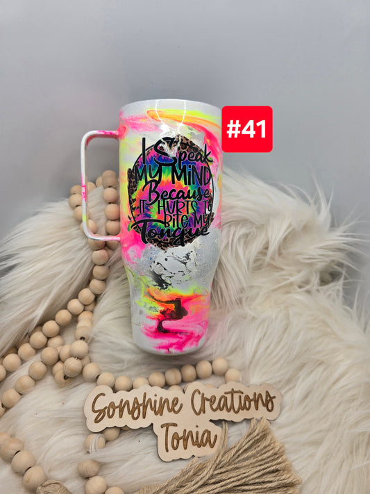 #41- Live Sale 07/13/2025 -  24oz Handle- Neon Swirl (" I speak my mind because it hurts to bite my tongue"