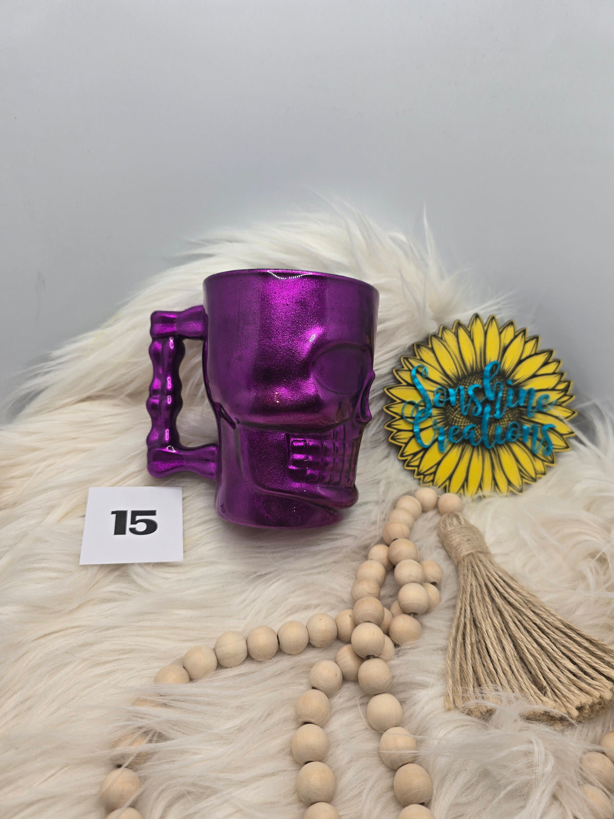 #15 - Glass Skull with Purple Mica & Purple Glow Eyes