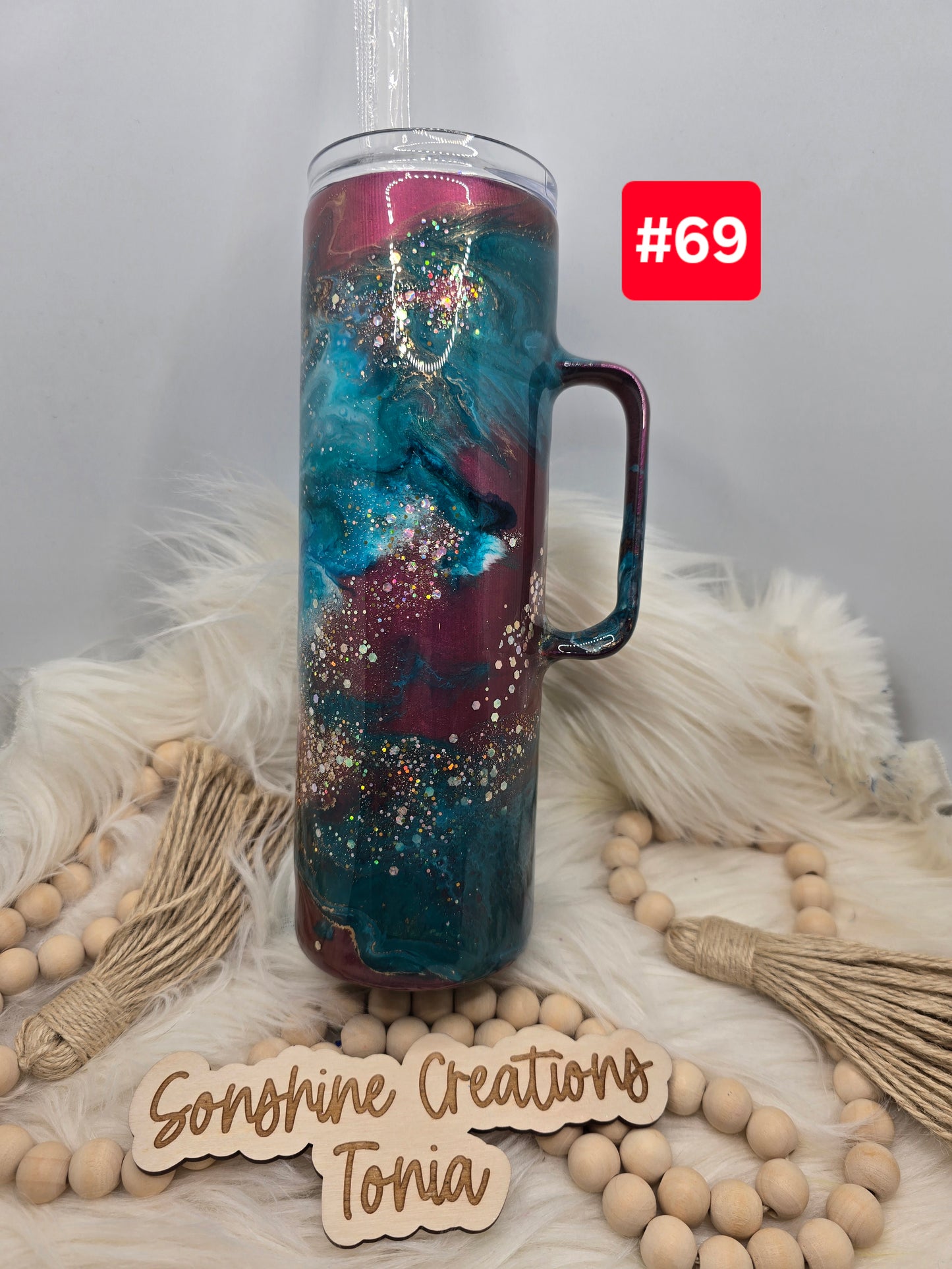 #69 Live Sale 3/15/2026 - 30oz Skinny hoggdle- Teal reverse marble- tiger lily