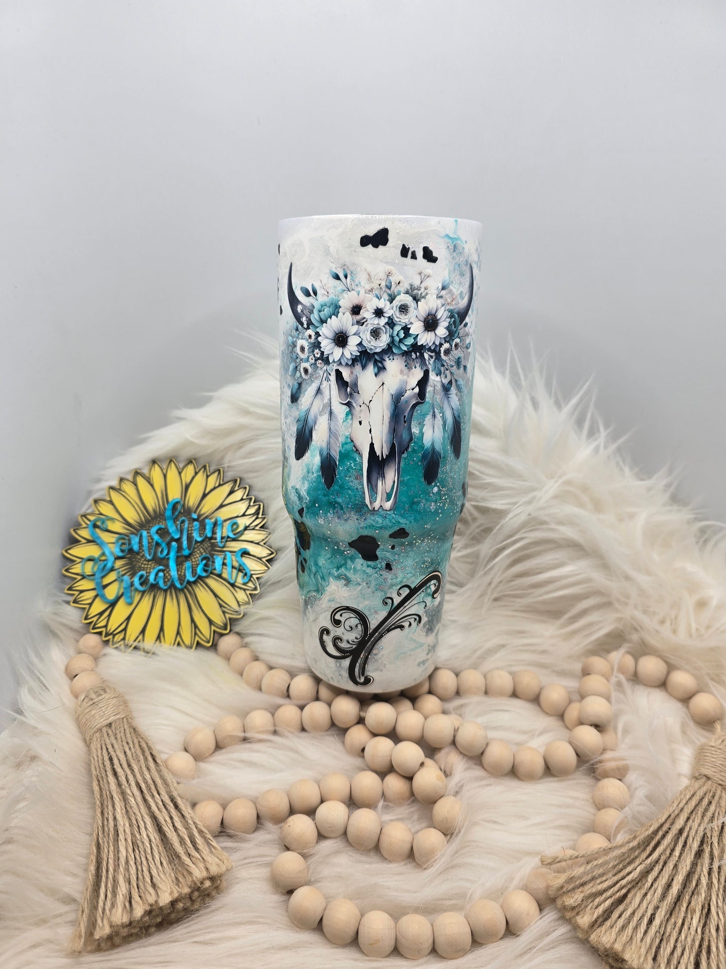 30oz grippy- Teal western Gaudy