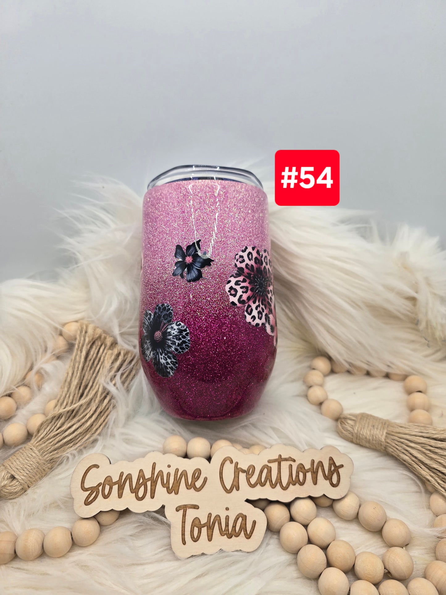 #54Live Sale 3/15/2026 - 16oz win glass- Pink Ombre flowers, Beautiful soul