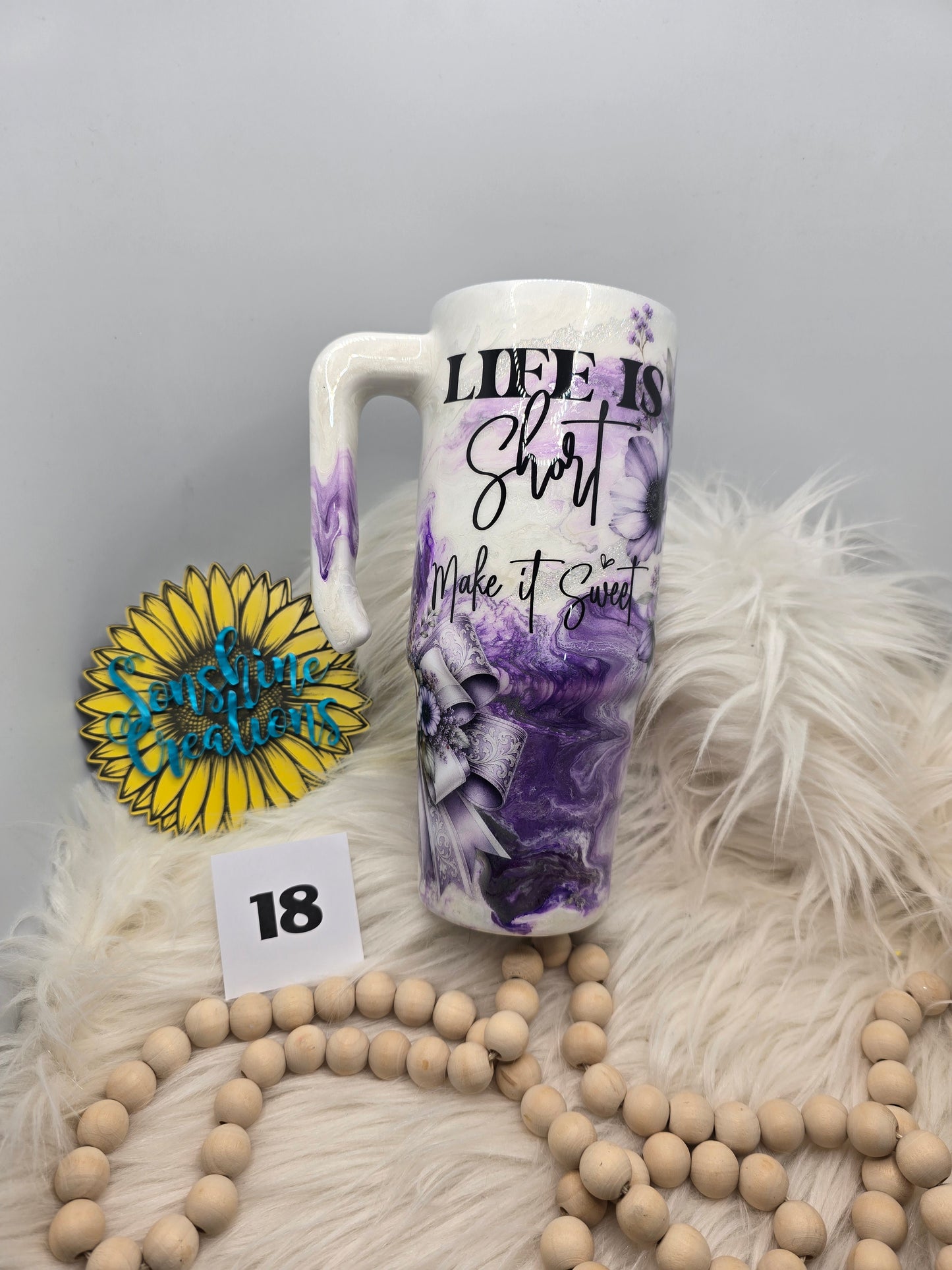 #18 - 30oz Grippy - Purple Marble with Life is Short quote