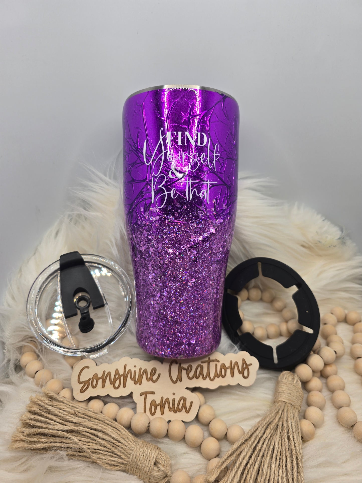 30oz Cup caddy- Purple moon" Find yourself and be that"