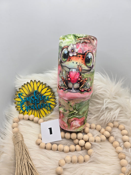 #1- 30oz Clipmate- Cute Frog pink green swirl