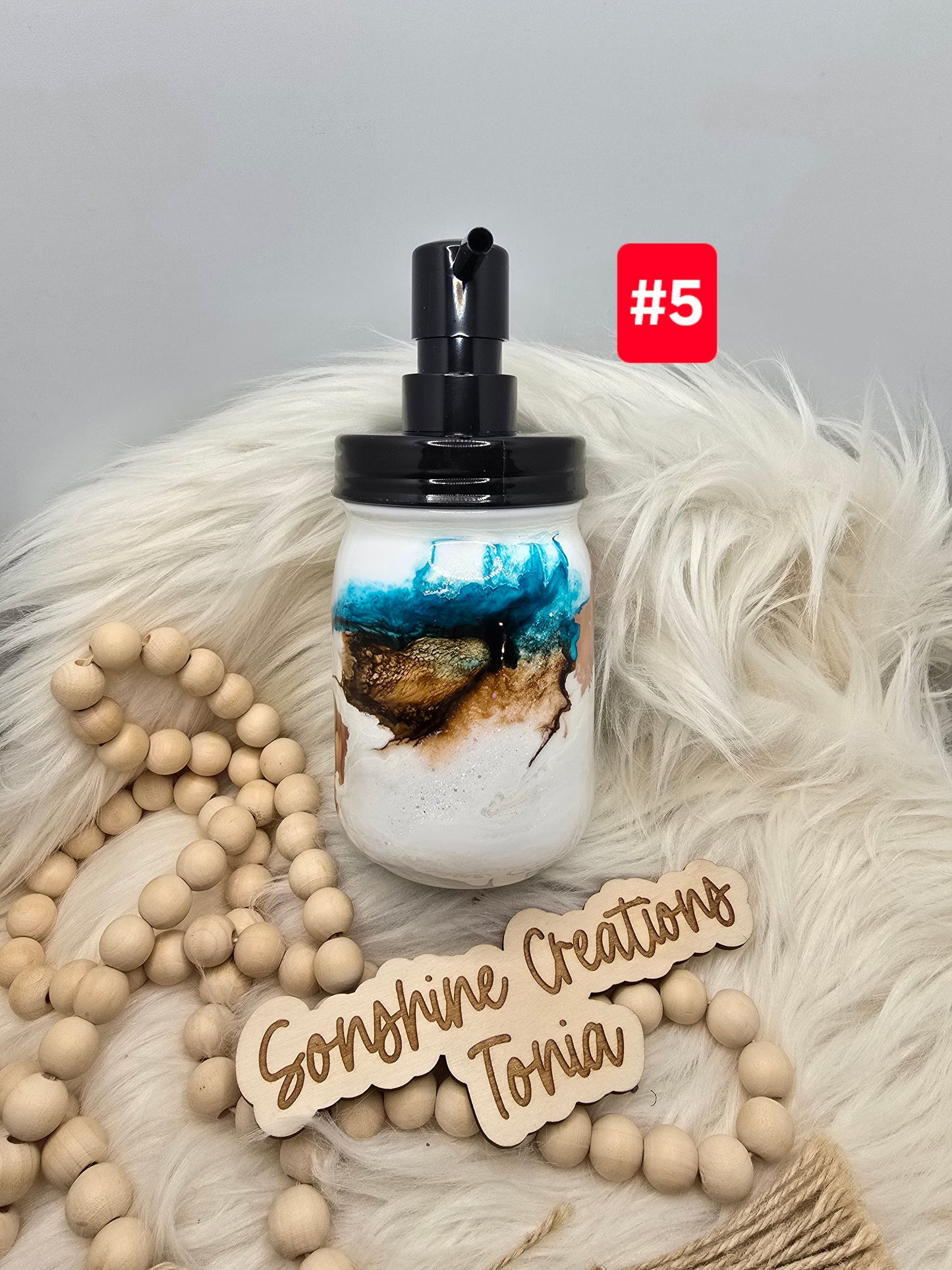 #5- Live Sale 07/13/2025 - 16oz Mason Jar Soap Dispenser- Teal & Brown Elegance
