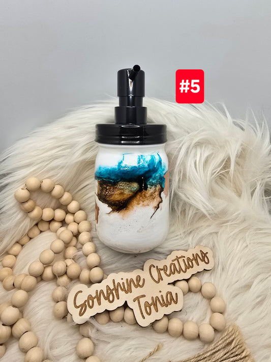 #5- Live Sale 07/13/2025 - 16oz Mason Jar Soap Dispenser- Teal & Brown Elegance