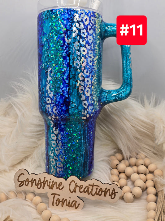 #11 Live Sale 2/01/2026 - 40oz Handle- Blue, teal raindrop- Be stronger than your excuses