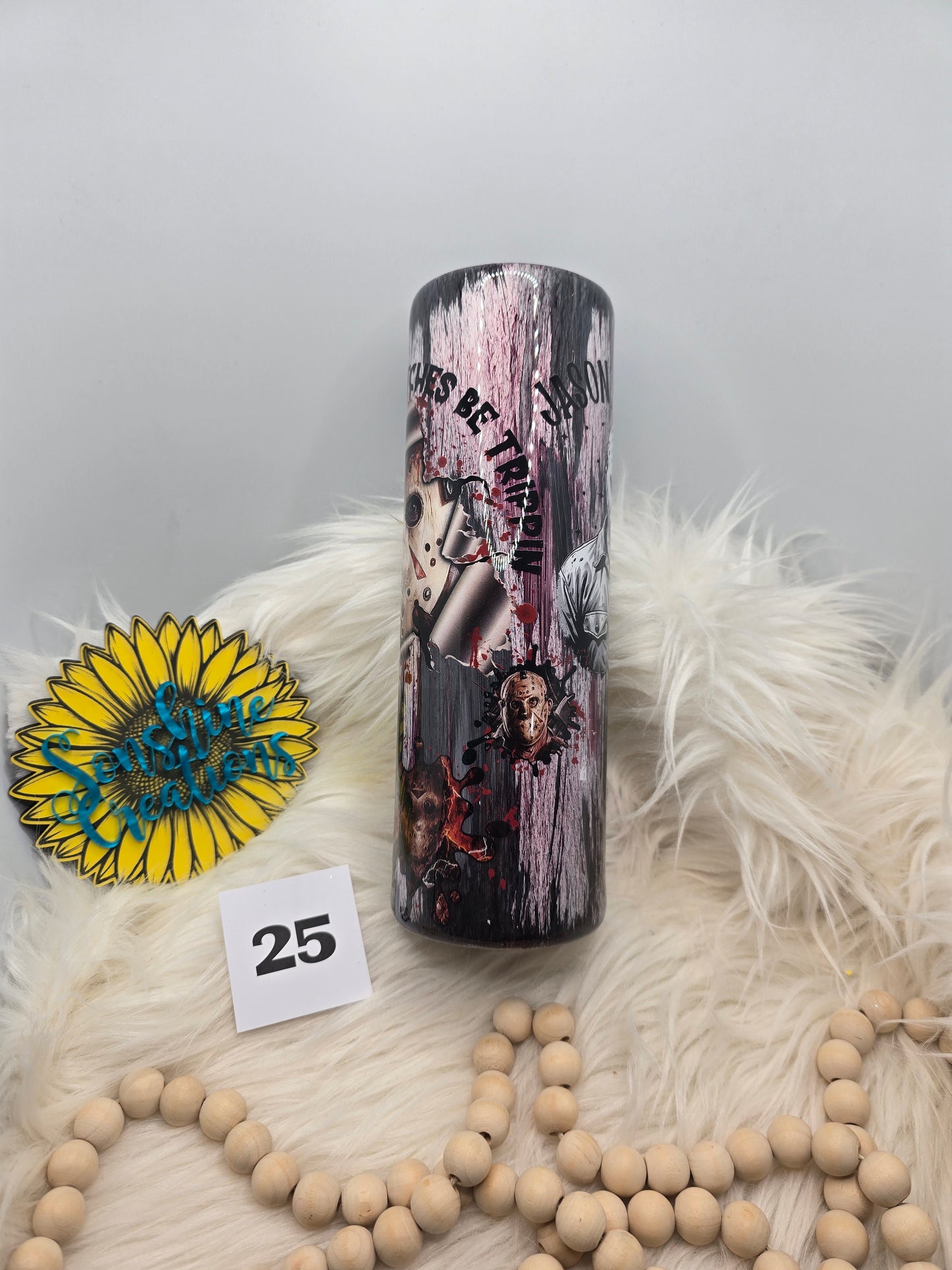 #25 - 30oz Skinny - Black/Red Woodgrain with Jason