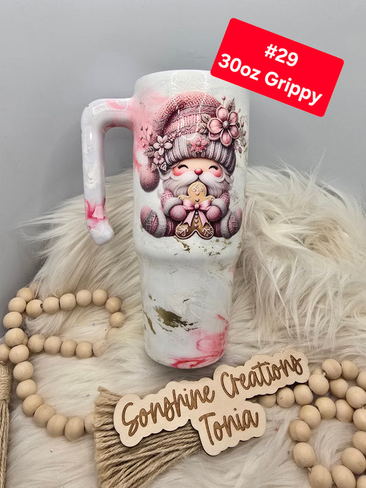 #29 Tonia's Live Creations : 30oz Grippy- Pink gnome, pink elegance