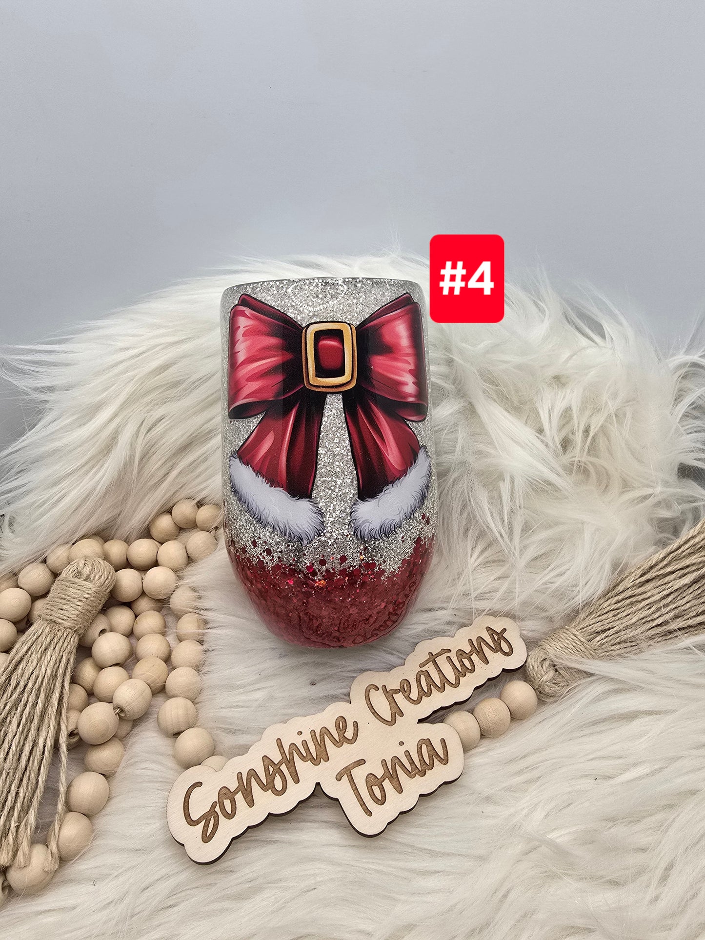 #4- Live Sale 09/14/2025 - 16 oz. Wine Glass: Santa Bow