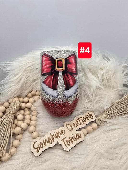 #4- Live Sale 09/14/2025 - 16 oz. Wine Glass: Santa Bow