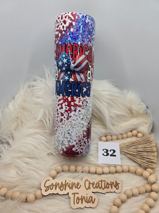 #32 Live Sale 5/31/2026 - 35oz Skinny- Red white blue power wash America Bow