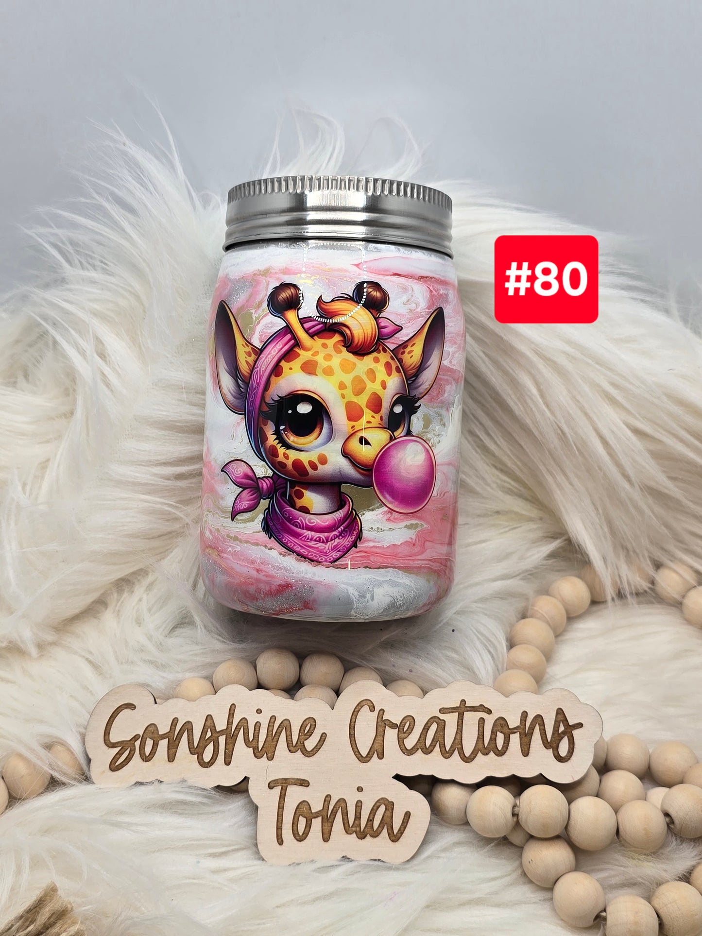 #80 Live Sale 2/01/2026 - 12oz Stainless mason jar- Pink elegance Giraffe
