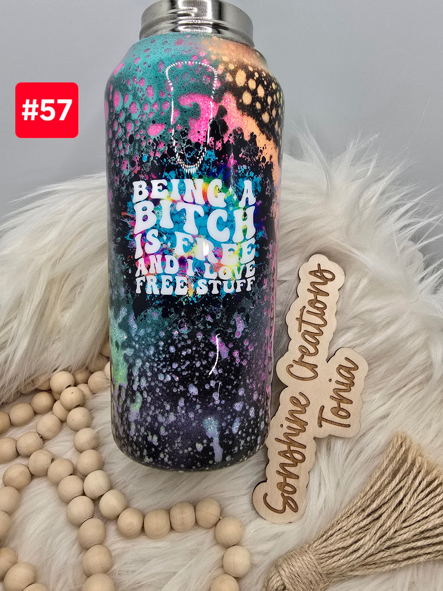 LIVE SALE 5/042025 - #57- 32oz Hydro Sport Duo: Neon Power wash "Being a B* is free and I like free stuff"