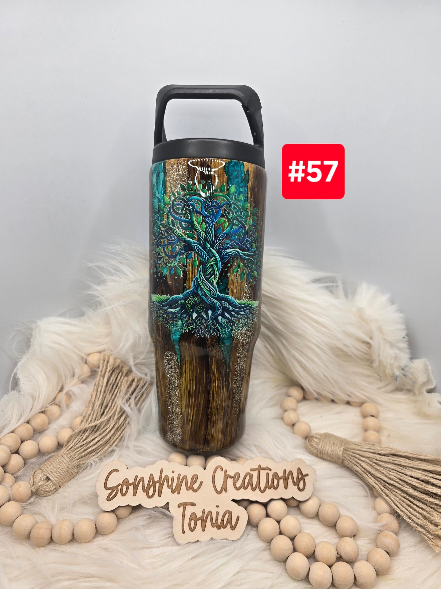 #57 Live Sale 3/15/2026 - 30oz clipmate- Woodgrain, teal pebbles- Teal blue Tree