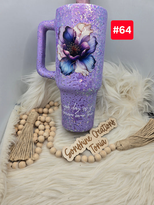 #64- Live Sale 09/14/2025 - 40 oz. Handle: Purple power wash, Flower Inspirational Quote