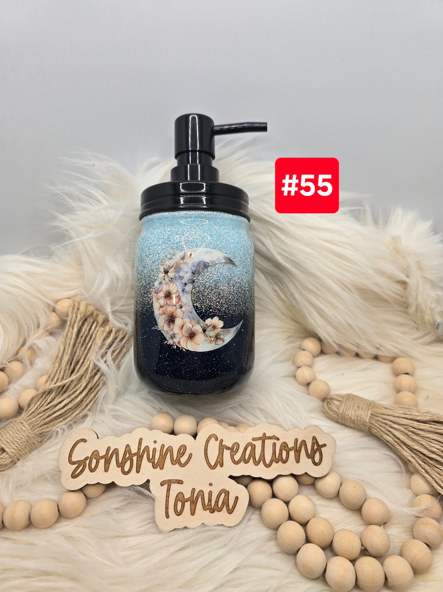 #55Live Sale 3/15/2026 - 16oz mason jar soap dispenser (Glass)- Blue ombre- Moon