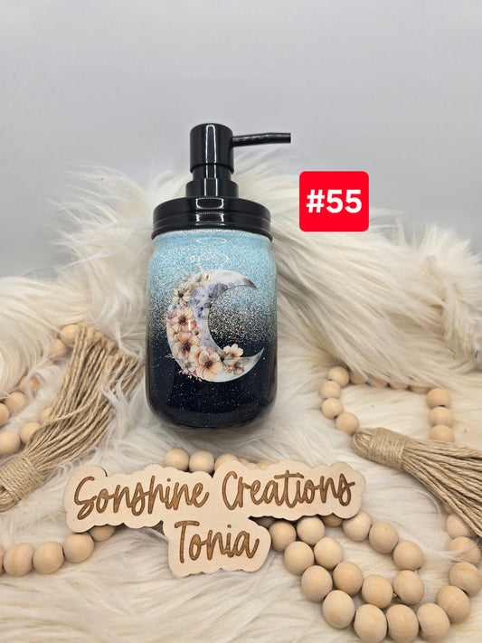 #55Live Sale 3/15/2026 - 16oz mason jar soap dispenser (Glass)- Blue ombre- Moon