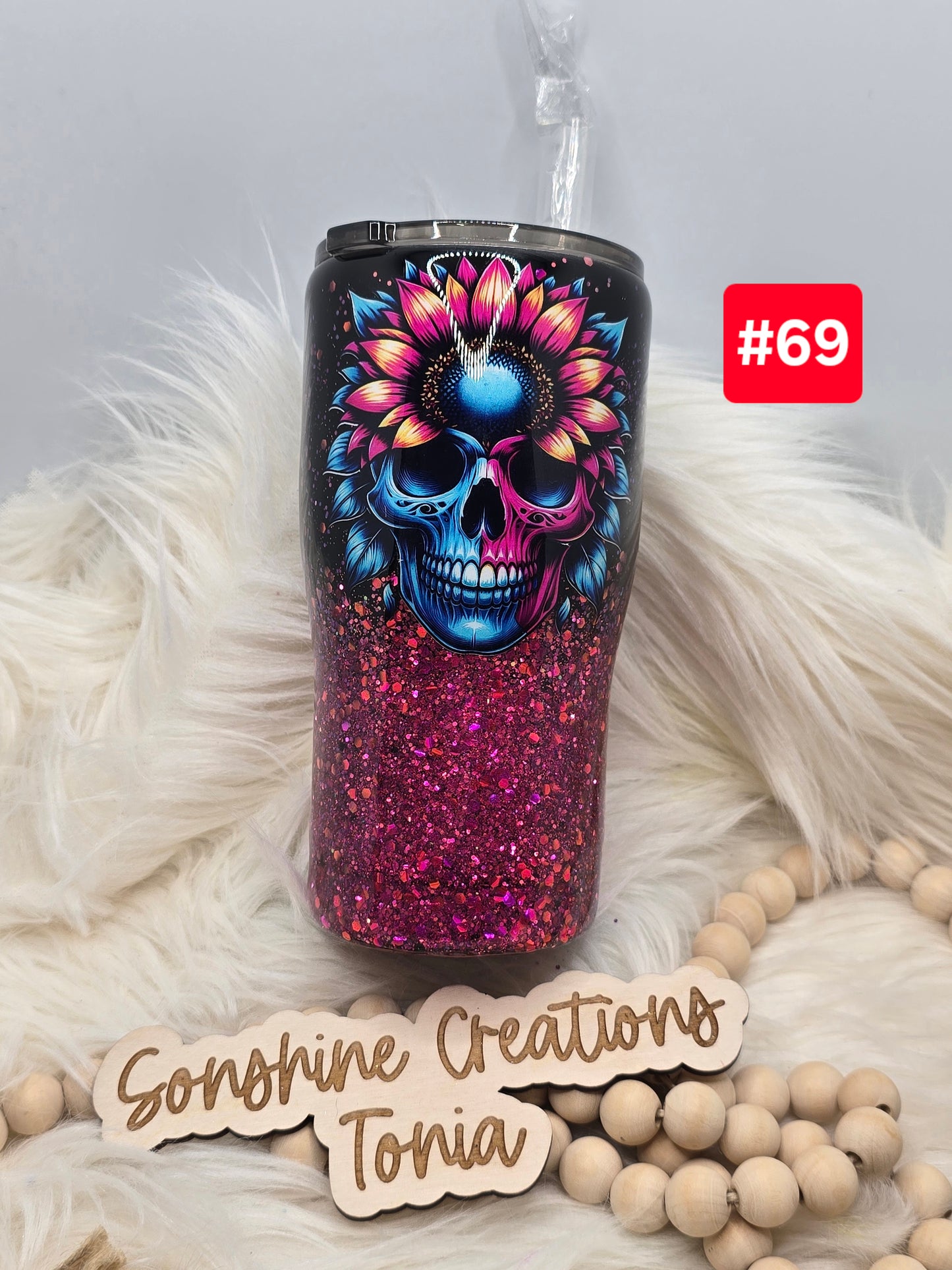 #69 Live Sale 2/01/2026 - 20oz Curve- Teal sunflower skull