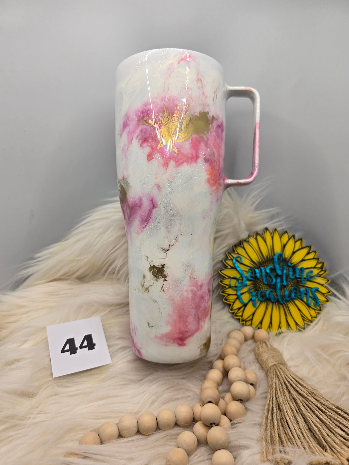 #44 - 40oz Curved Handle - Bee The Reason - Pink Ink Swirl