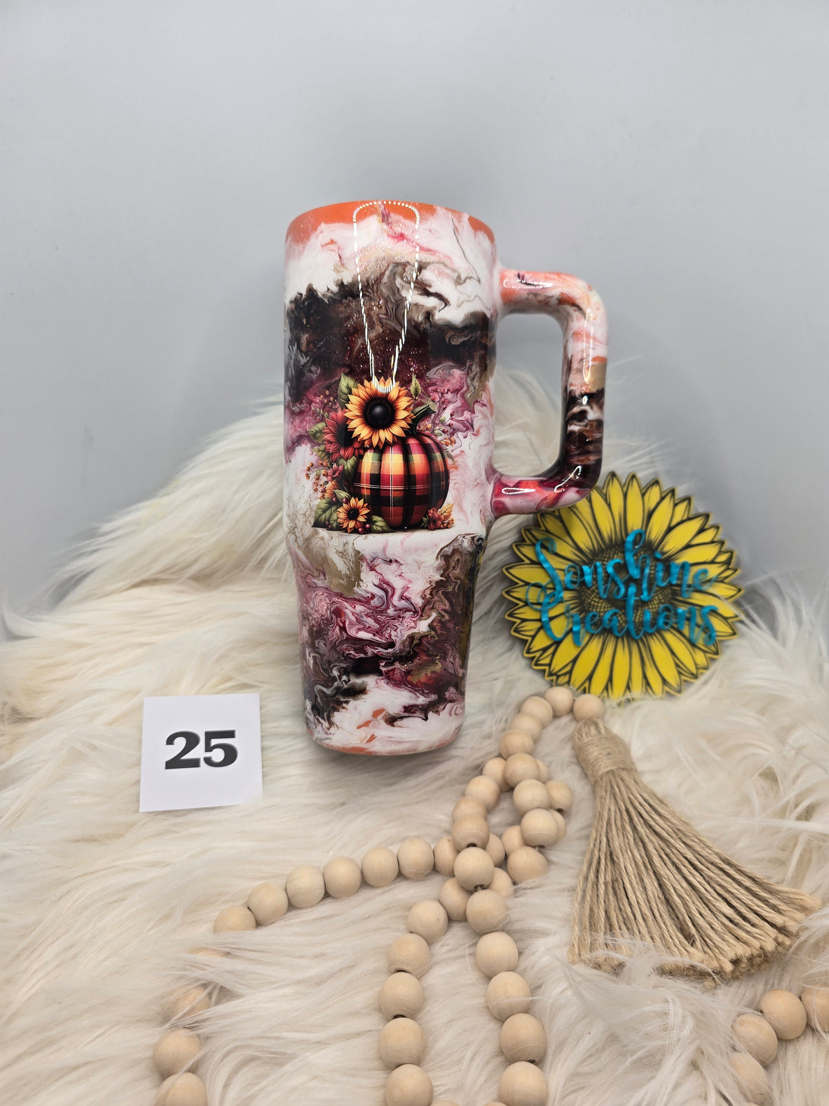 #25 - 30oz Big Swig - Plaid Pumpkins - Brown & Cranberry Ink Swirl