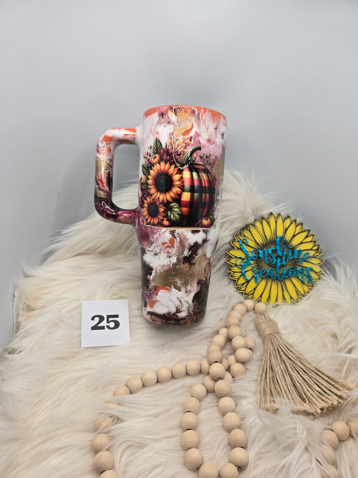 #25 - 30oz Big Swig - Plaid Pumpkins - Brown & Cranberry Ink Swirl